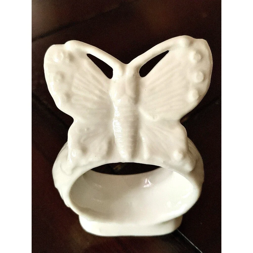 Vtg Ardalt Taiwan Bone China White Butterfly Napkin Rings Set Of 4 Spring Summer